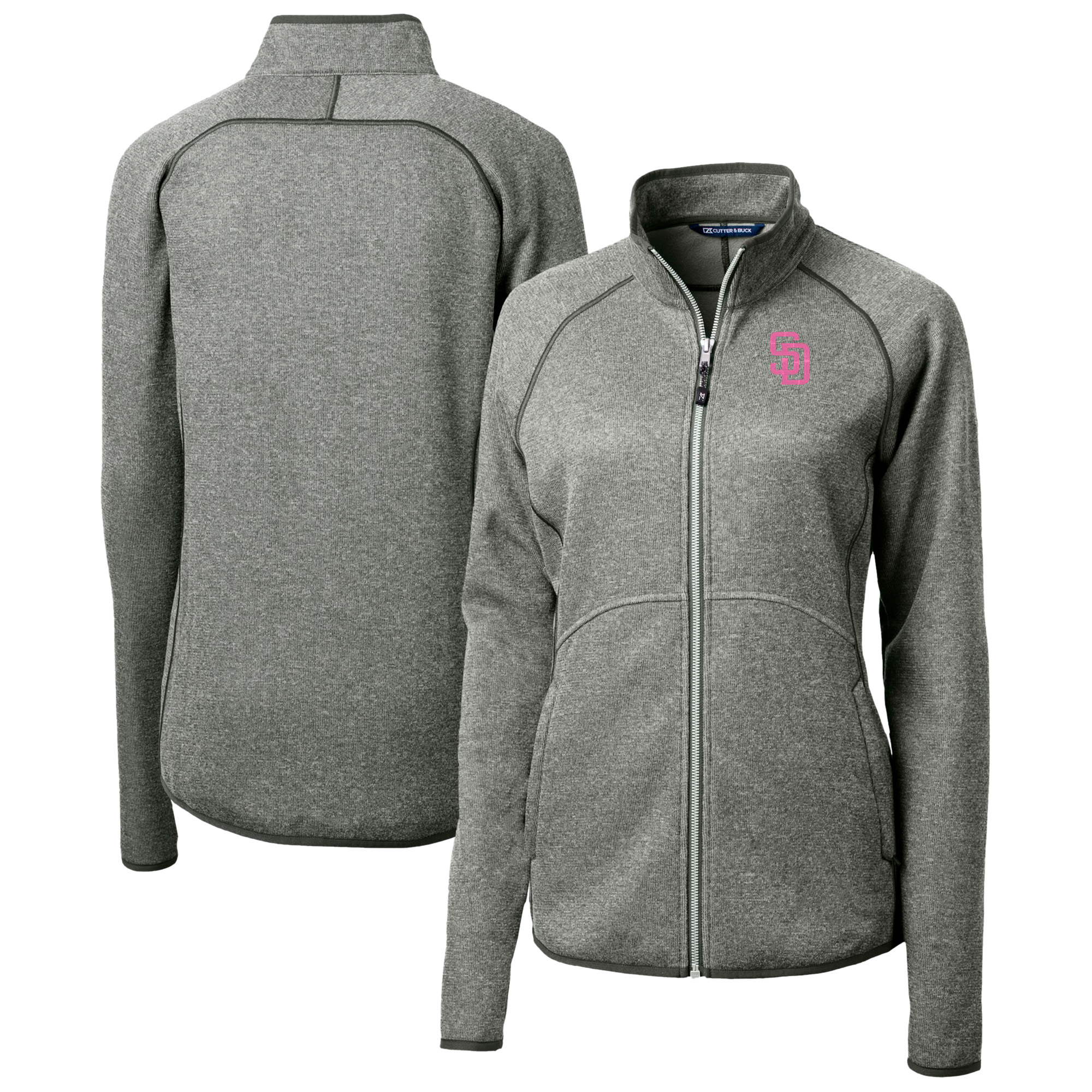 Women's Cutter & Buck Heather Gray San Diego Padres City Connect Mainsail Sweater-Knit Full-Zip Jacket - Image 5
