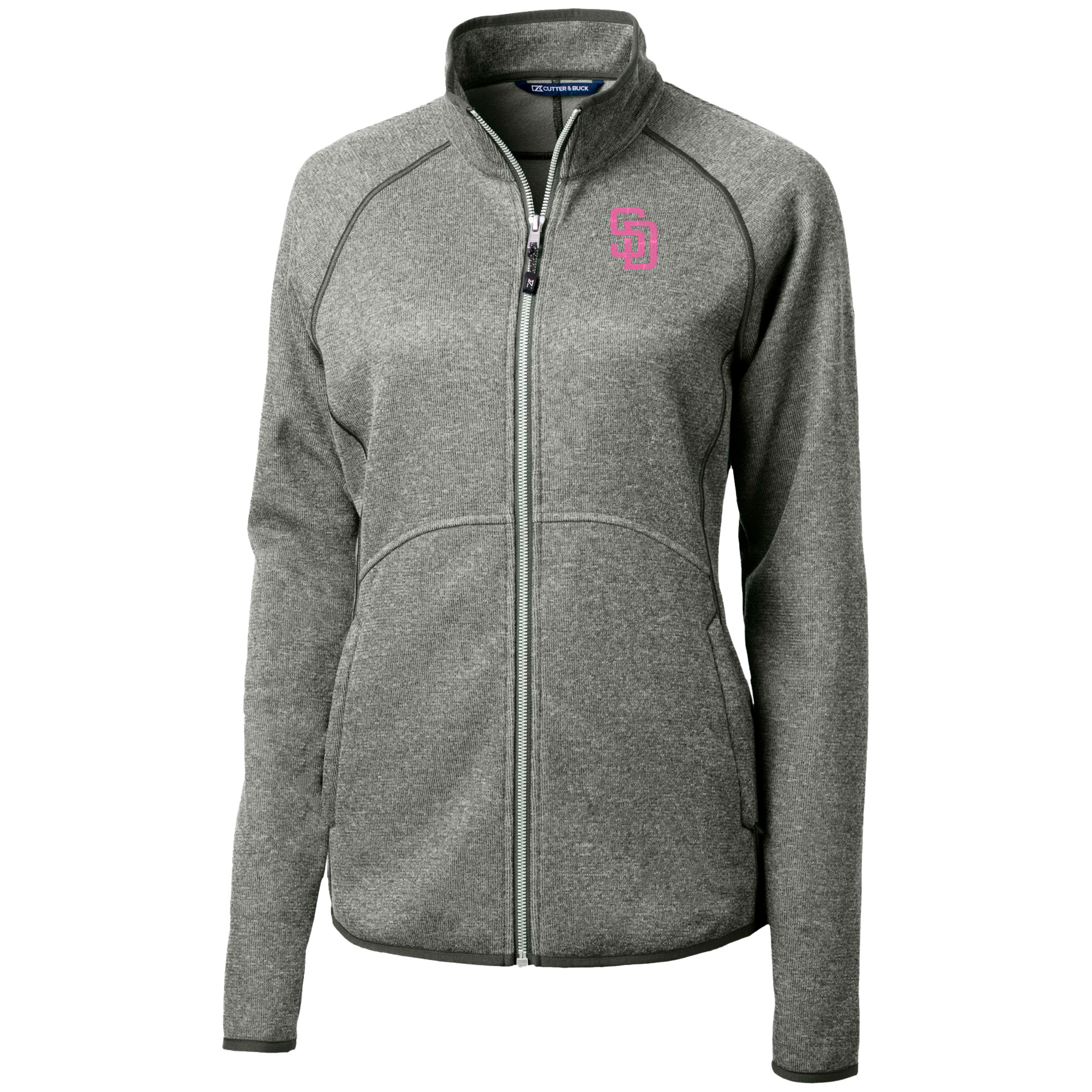 Women's Cutter & Buck Heather Gray San Diego Padres City Connect Mainsail Sweater-Knit Full-Zip Jacket - Image 6