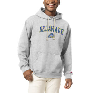 Men's League Collegiate Wear  Heather Gray Delaware Fightin' Blue Hens Arch Over Logo Essentials Pullover Hoodie