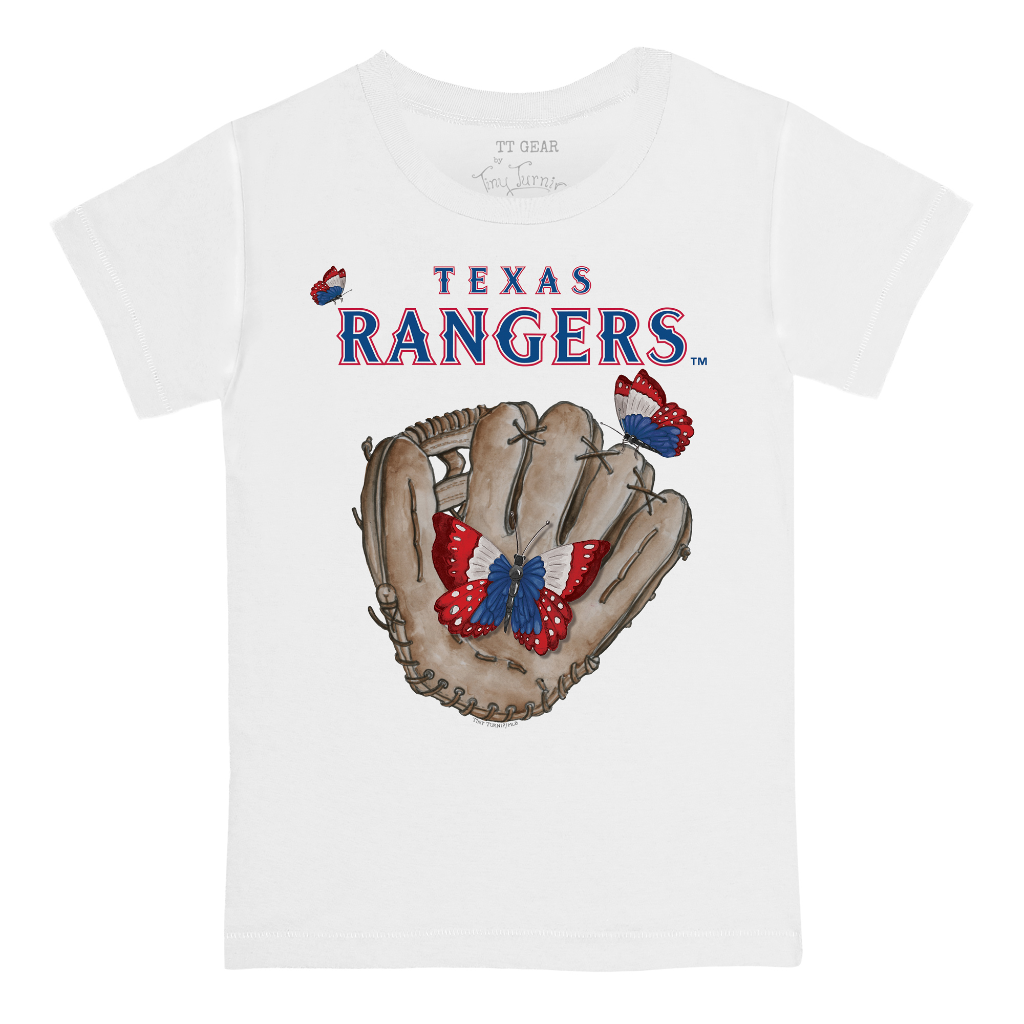 Youth Tiny Turnip White Texas Rangers Butterfly Glove T-Shirt - Image 6