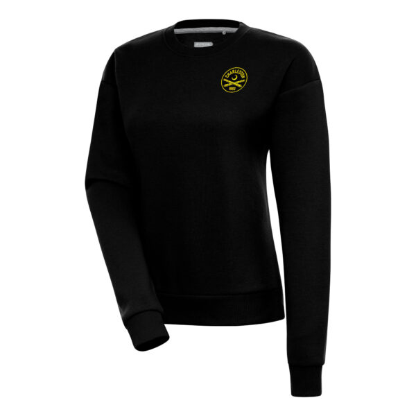 Women's Antigua Black Charleston Battery Victory Crewneck Pullover Sweatshirt