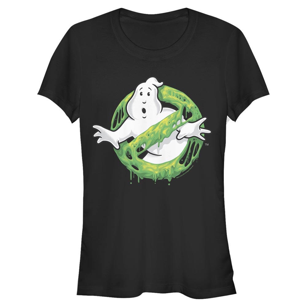 Women's Mad Engine Black Ghostbusters Ghost Logo Green Slime Graphic T-Shirt