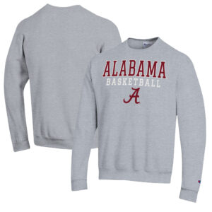 Men's Champion Heather Gray Alabama Crimson Tide Basketball Stack Pullover Crewneck Sweatshirt