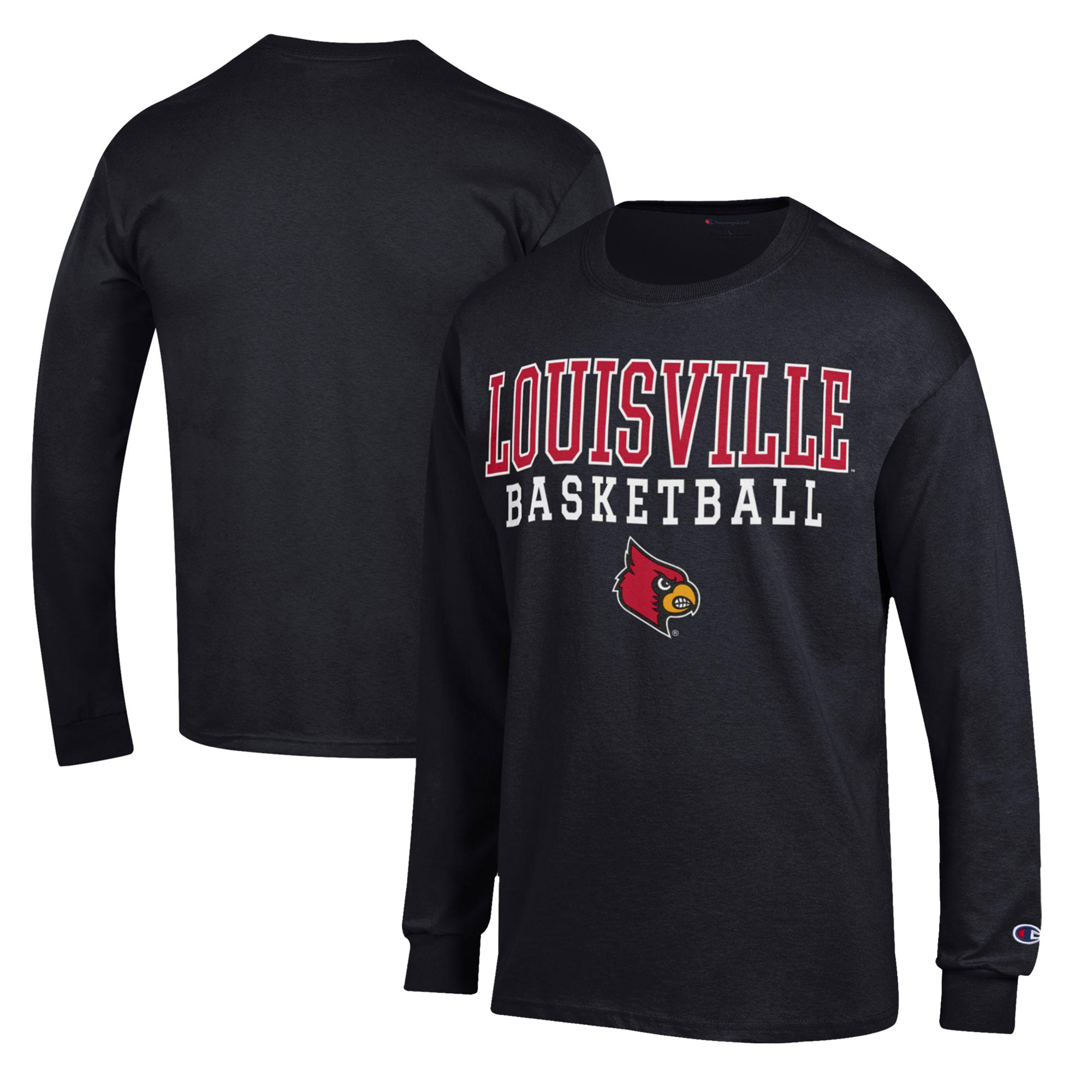 Men's Champion Black Louisville Cardinals Basketball Stack Long Sleeve T-Shirt