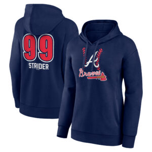 Women's Spencer Strider Navy Atlanta Braves Fastball Player Name & Number Pullover Hoodie