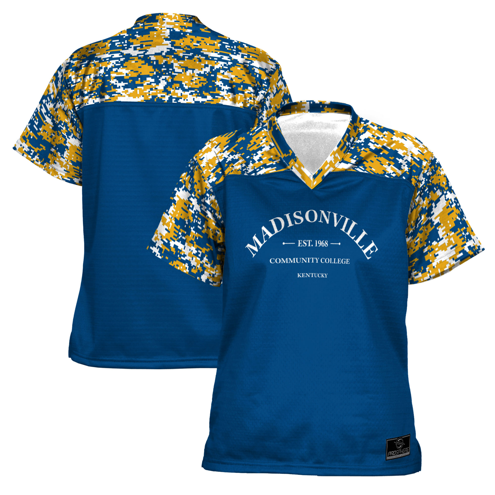 Women's ProSphere Blue Madisonville Community College Camo Football Jersey
