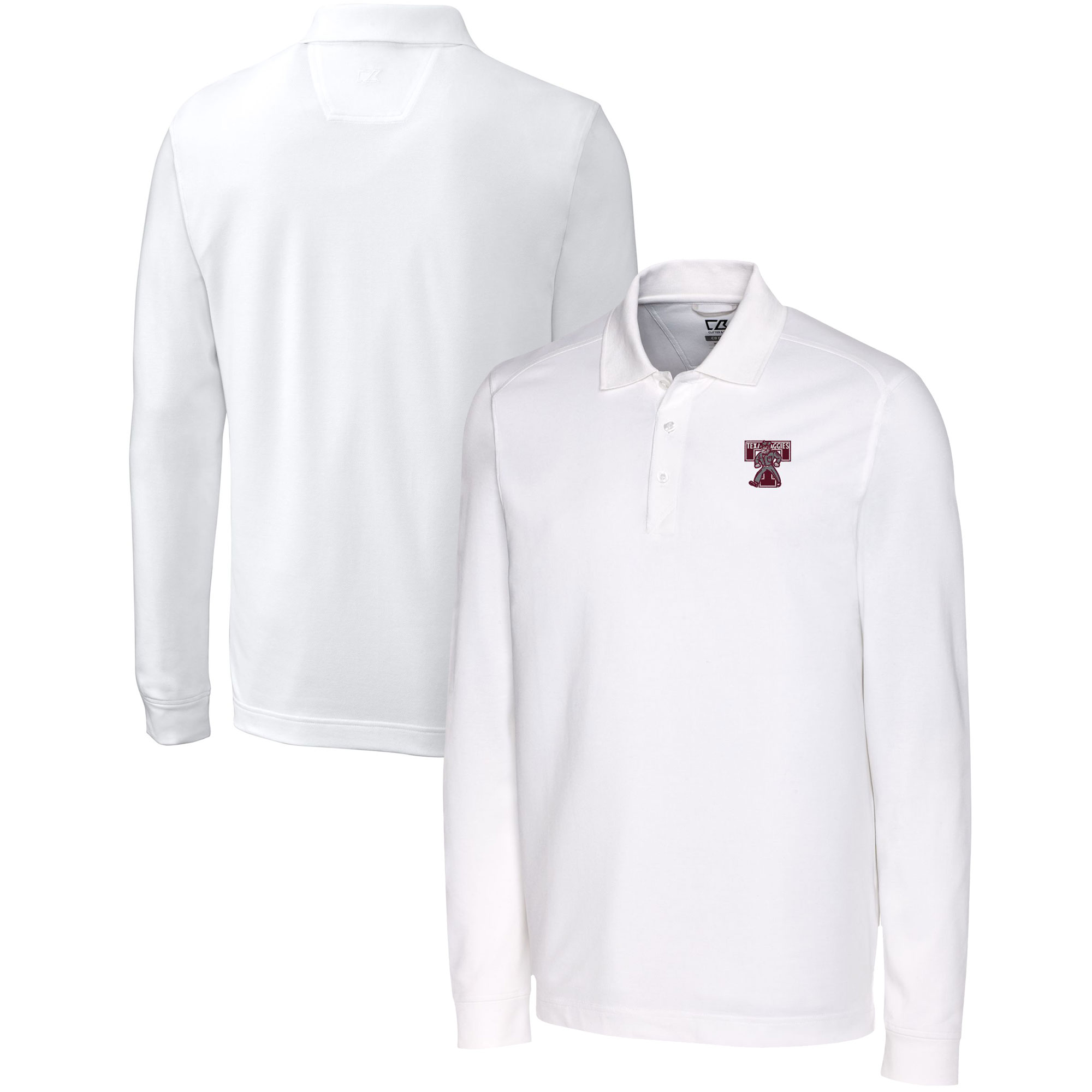 Men's Cutter & Buck White Texas A&M Aggies Advantage Tri-Blend Pique Long Sleeve DryTec Polo