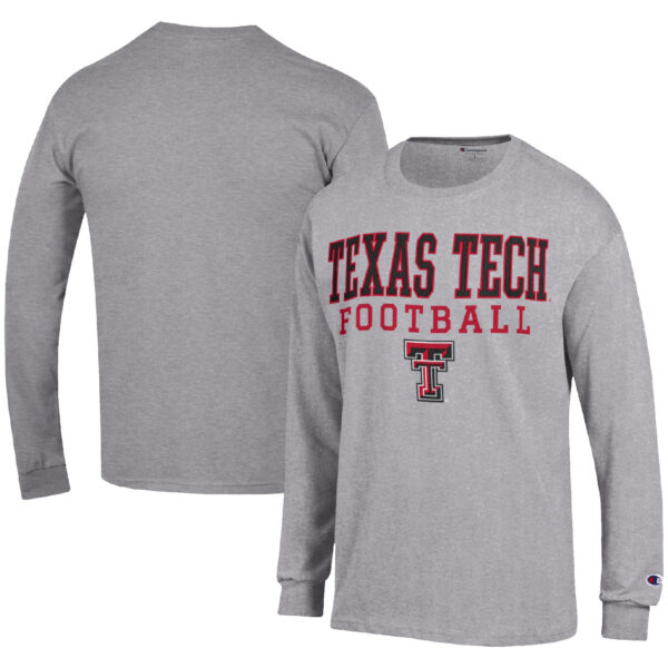 Men's Champion Heather Gray Texas Tech Red Raiders Football Stack Long Sleeve T-Shirt - Image 5
