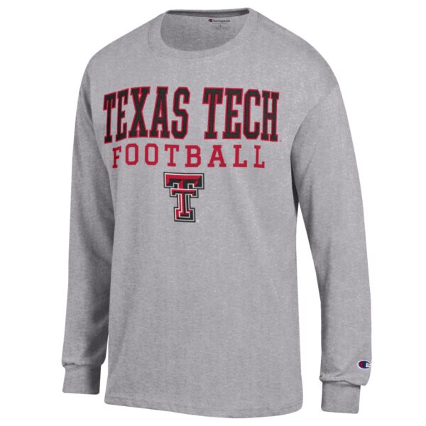 Men's Champion Heather Gray Texas Tech Red Raiders Football Stack Long Sleeve T-Shirt - Image 6