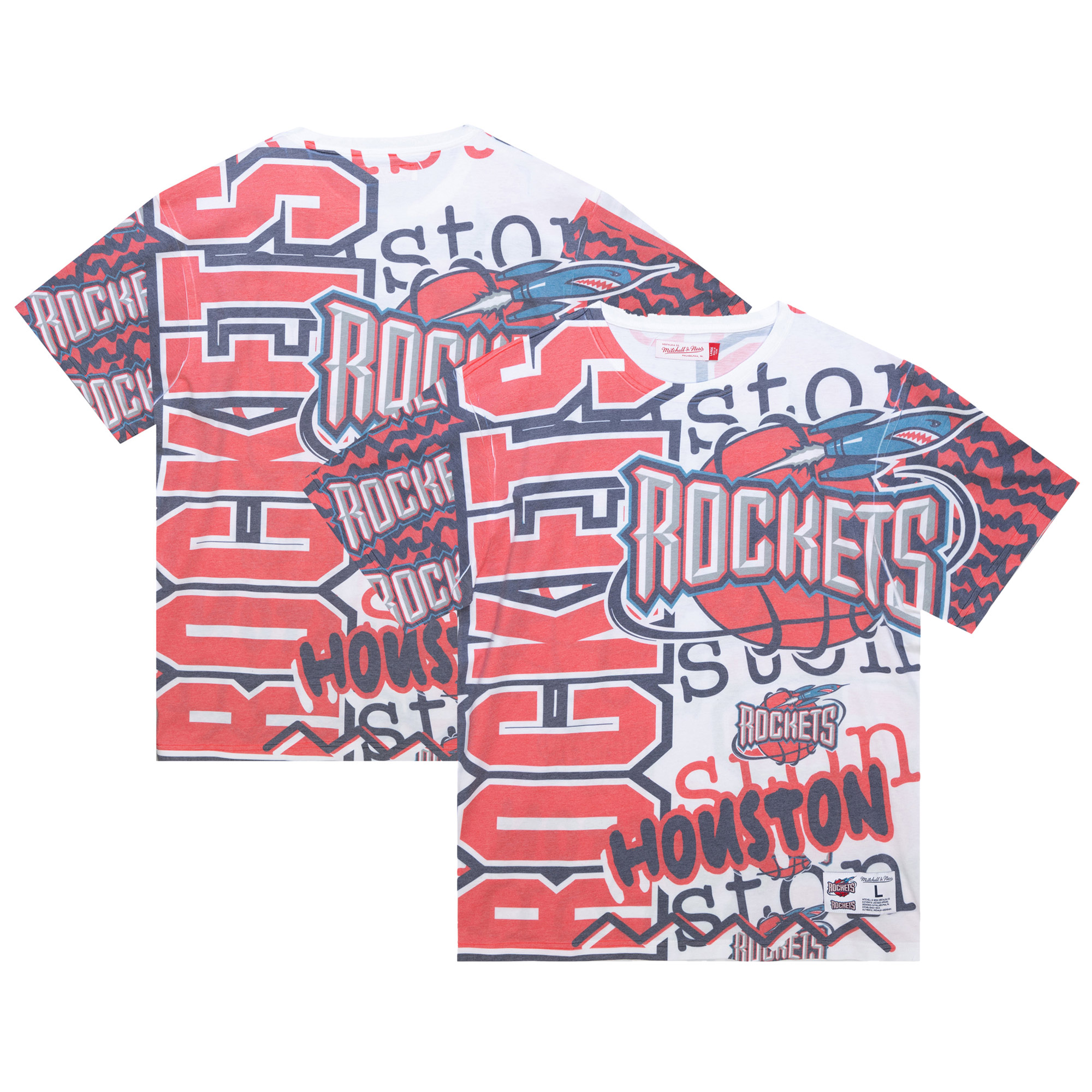 Men's Mitchell & Ness White Houston Rockets Jumbotron 2.0 Sublimated T-Shirt