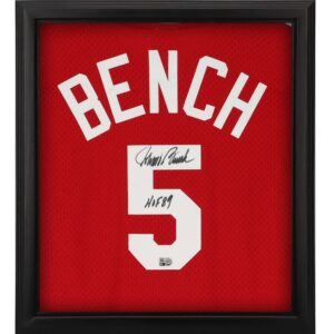 Johnny Bench Cincinnati Reds Autographed Framed Red Mitchell & Ness 1983 Replica Batting Practice Jersey Shadowbox with "HOF 89" Inscription