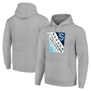 Men's Starter Heather Gray Seattle Kraken Shield Logo Pullover Hoodie