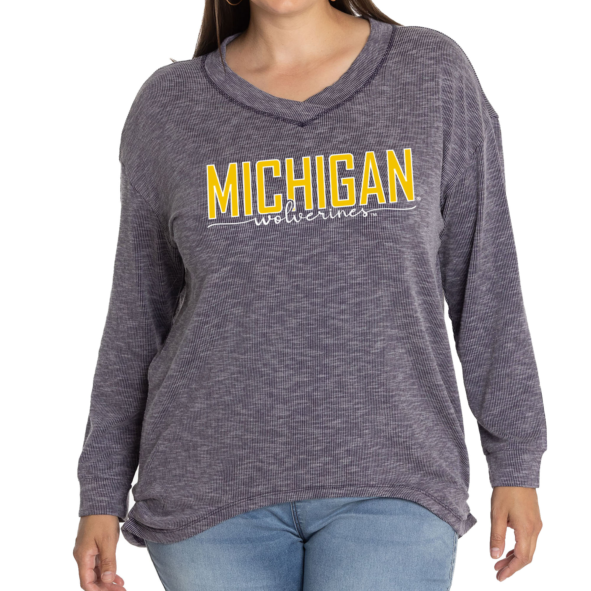 Women's Navy Michigan Wolverines Bailey V-Neck Tri-Blend Tunic - Image 4