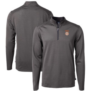 Men's Cutter & Buck Black/Gray Texas Longhorns SEC Big & Tall Virtue Eco Pique Micro Stripe Recycled Quarter-Zip Pullover Top