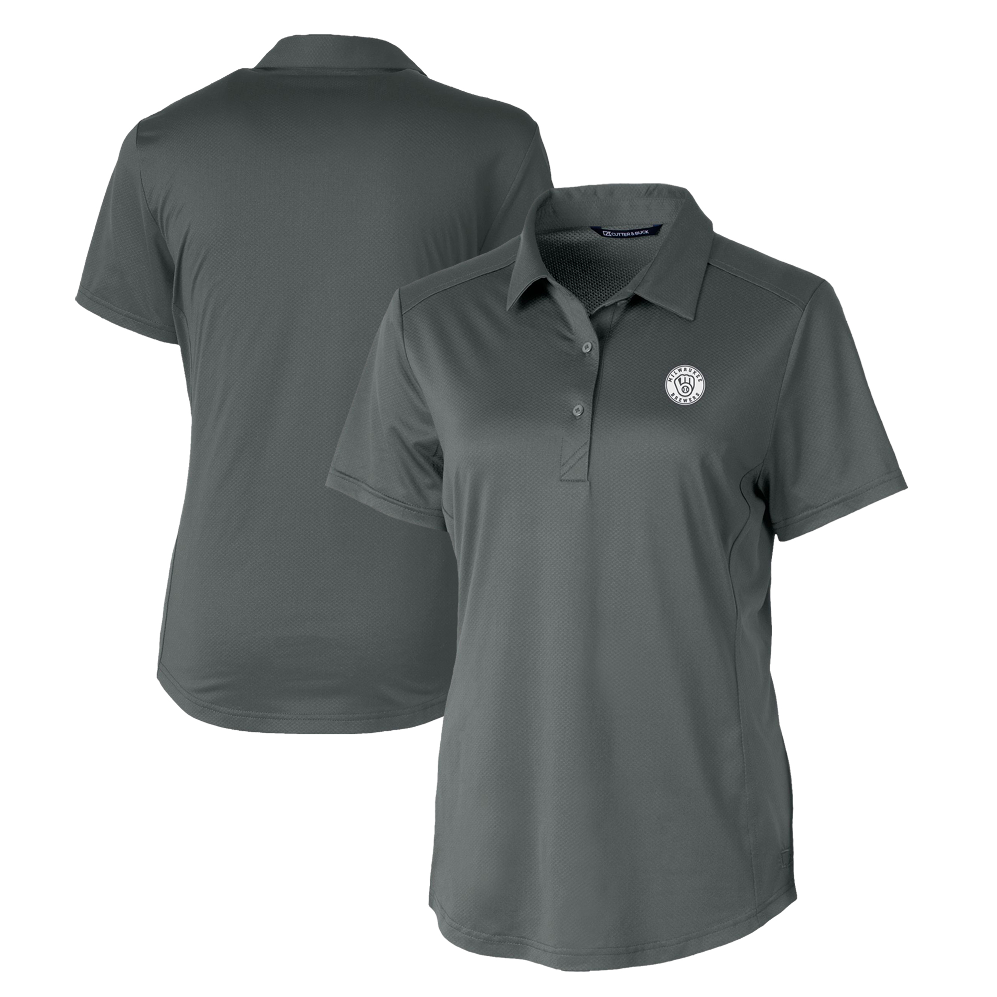Women's Cutter & Buck Gray Milwaukee Brewers Eco Textured Stretch Recycled Polo