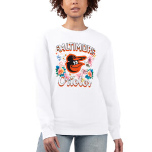 Women's G-III 4Her by Carl Banks White Baltimore Orioles Flowers Graphic Pullover Sweatshirt