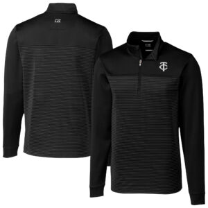 Men's Cutter & Buck Black Minnesota Twins Traverse Eco Stripe Tri-Blend DryTec Quarter-Zip Jacket