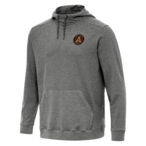 Men's Antigua Heather Black Atlanta United FC Cloud Pullover Hoodie