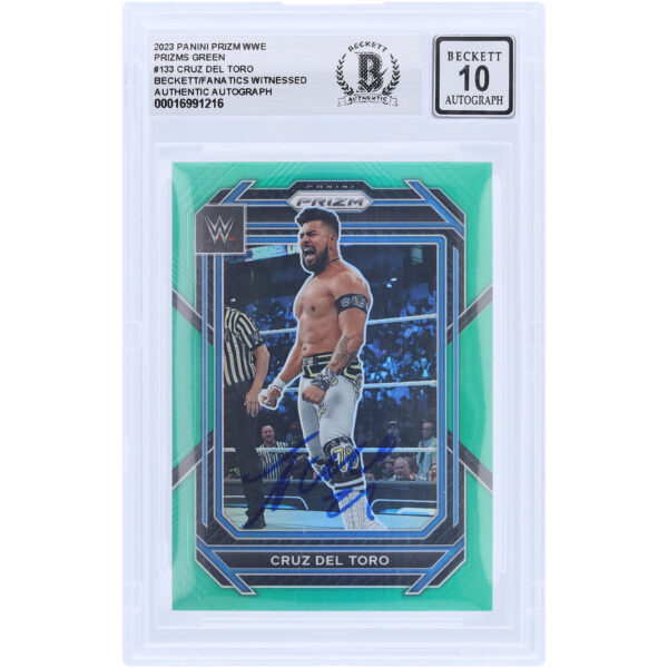 Cruz Del Toro WWE Autographed 2023 Panini Prizm Green Prizm #133 Beckett Fanatics Witnessed Authenticated 10 Card