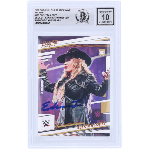 Elektra Lopez WWE Autographed 2022 Panini Chronicles Prestige Bronze #173 Beckett Fanatics Witnessed Authenticated 10 Rookie Card