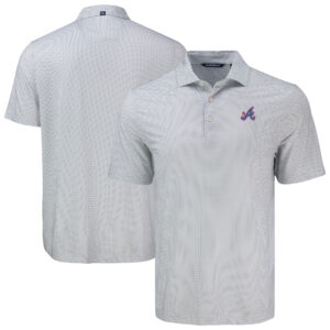 Men's Cutter & Buck Gray Atlanta Braves Pike Eco Diamond Dot Print Polo