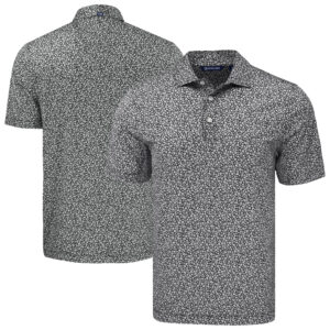 Men's Cutter & Buck Black Texas Rangers Pike Eco Flora Print Recycled Polo