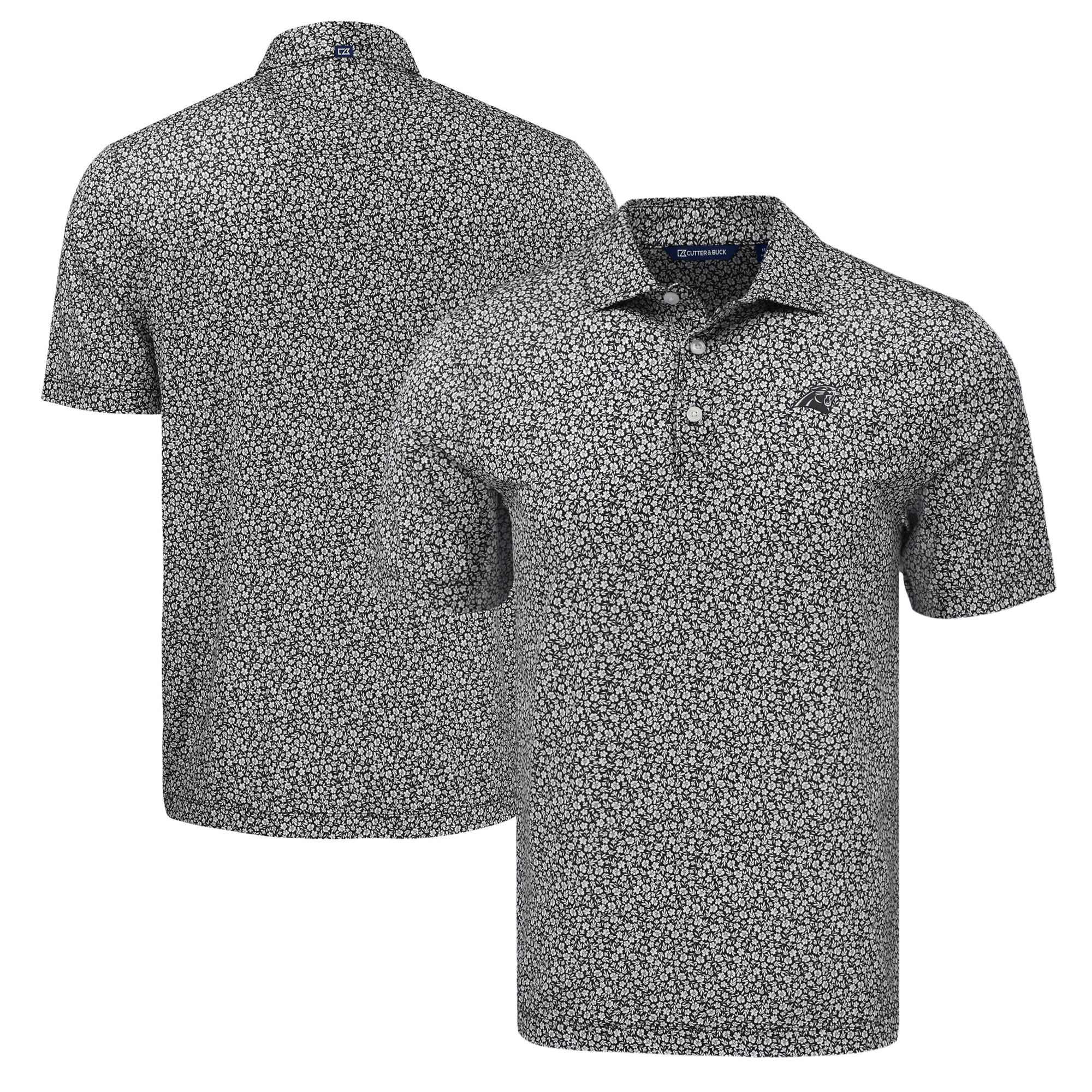 Men's Cutter & Buck Black Carolina Panthers Pike Eco Flora Print Polo