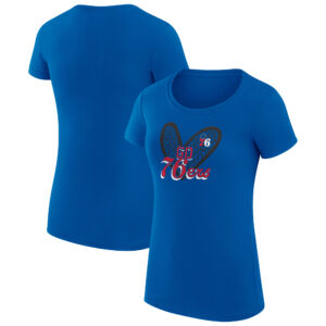 Women's G-III 4Her by Carl Banks  Royal Philadelphia 76ers Leopard Heart Fitted T-Shirt
