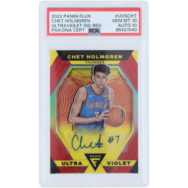 Chet Holmgren Oklahoma City Thunder Autographed 2022-23 Panini Flux Ultra Violet Signatures Red #UVS-CHT #27/49 PSA Authenticated 10/10 Card