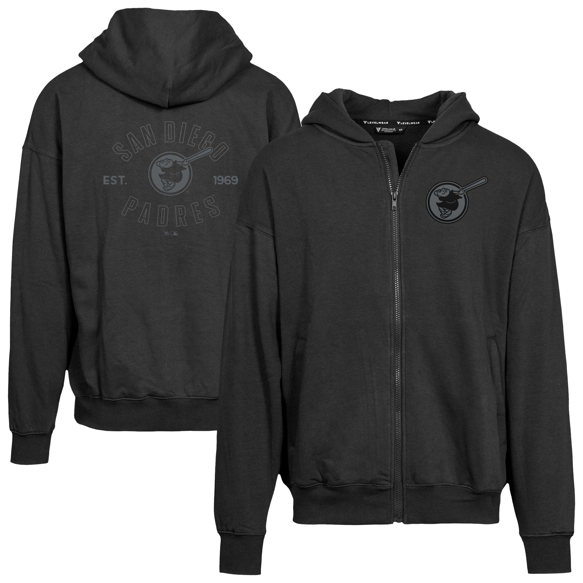 Men's Levelwear Black San Diego Padres Uphill Abyssal Full-Zip Hoodie