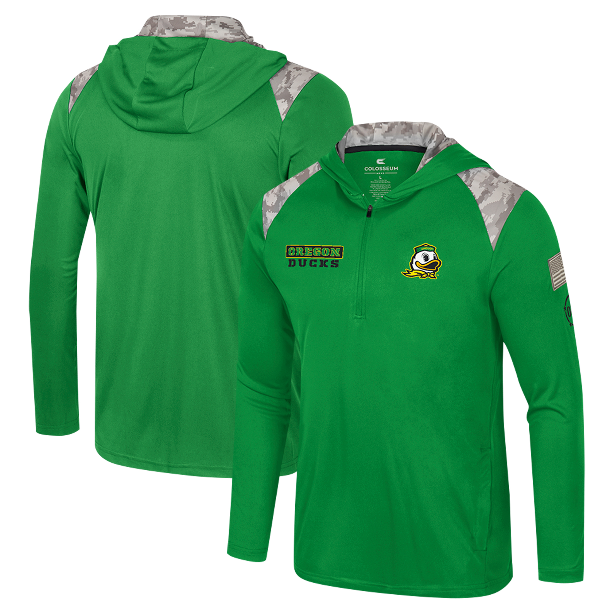 Men's Colosseum Green Oregon Ducks OHT Military Appreciation Quarter-Zip Hoodie Jacket