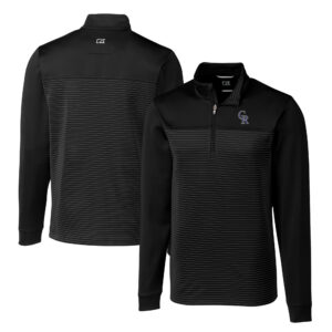 Men's Cutter & Buck Black Colorado Rockies Big & Tall Traverse Stripe Stretch DryTec Quarter-Zip Top