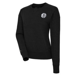 Women's Antigua Black Brooklyn Nets Forward Fleece Pullover Sweatshirt