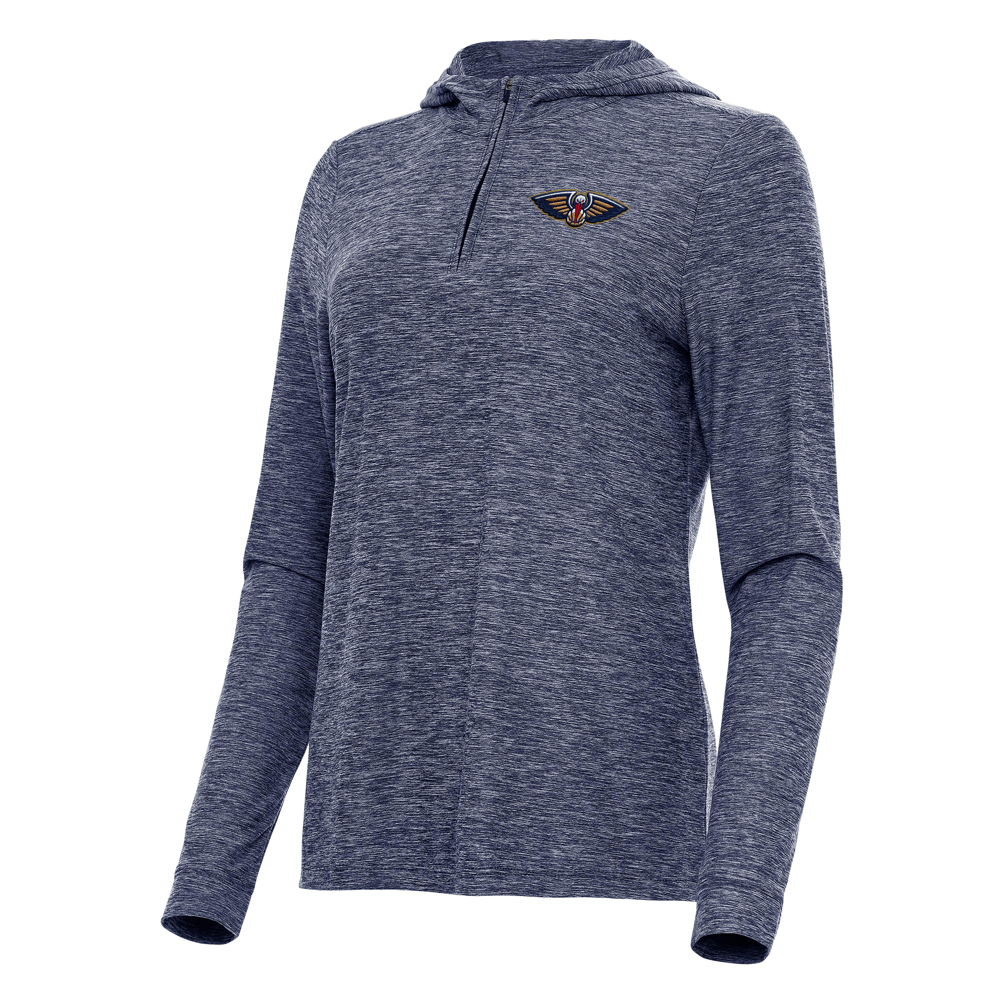 Women's Antigua Heather Navy New Orleans Pelicans Daybreak Quarter-Zip Hoodie
