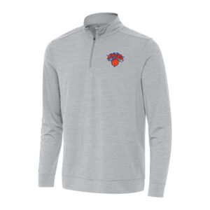 Men's Antigua Heather Gray New York Knicks Bright Quarter-Zip Top