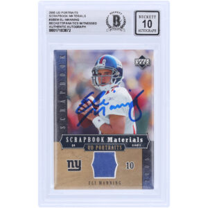 Eli Manning New York Giants Autographed 2005 Upper Deck UD Portraits Scrapbook Materials Relic #SB-EM Beckett Fanatics Witnessed Authenticated 10 Card