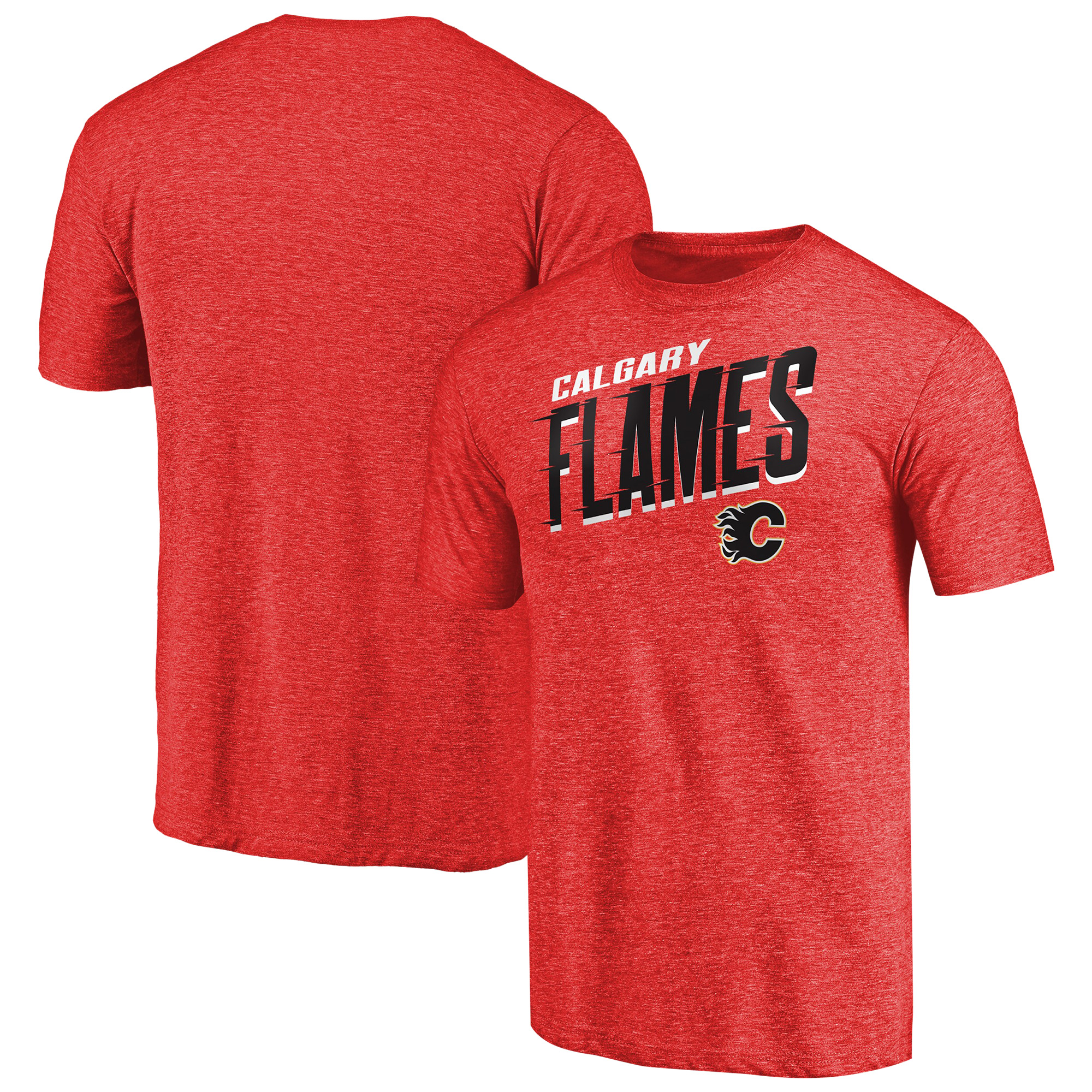 Men's Red Calgary Flames Slant Strike Tri-Blend T-Shirt - Image 5