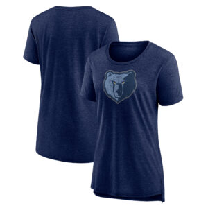 Women's Heather Navy Memphis Grizzlies Distressed Logo Tri-Blend T-Shirt