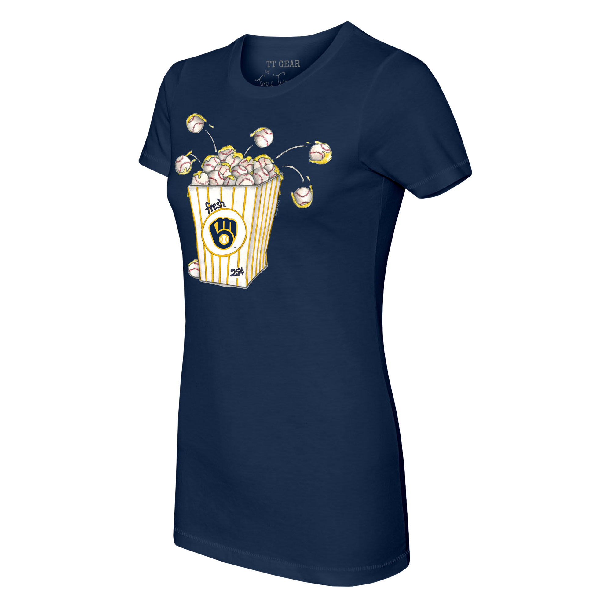 Women's Tiny Turnip Navy Milwaukee Brewers Popcorn T-Shirt - Image 6