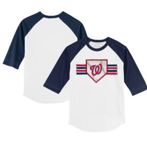 Infant Tiny Turnip White/Navy Washington Nationals Base Stripe Raglan 3/4 Sleeve T-Shirt