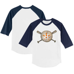 Toddler Tiny Turnip White/Navy Houston Astros Baseball Cross Bats 3/4-Sleeve Raglan T-Shirt