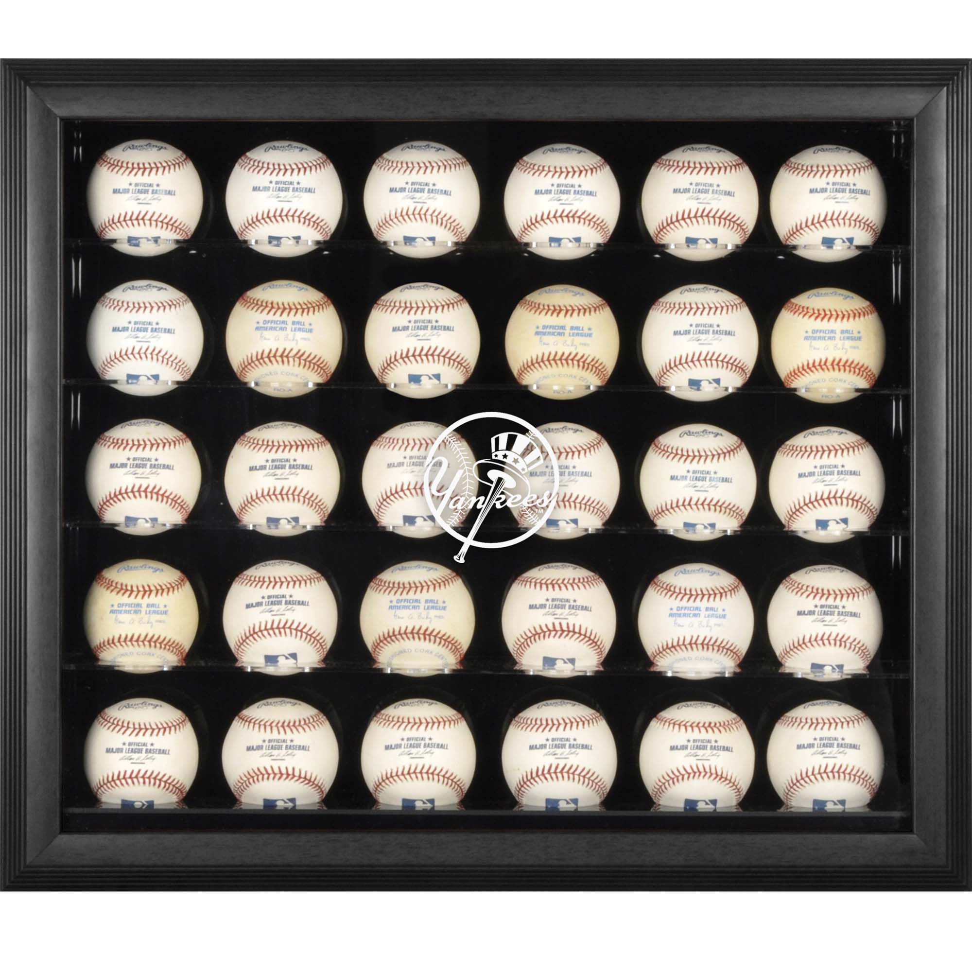 New York Yankees Logo Black Framed 30-Ball Display Case