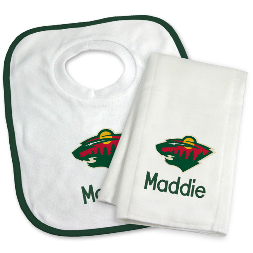 Newborn & Infant White Minnesota Wild Personalized Bib & Burp Cloth Set