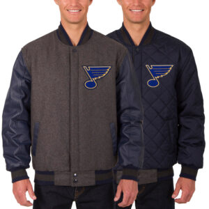 Men's JH Design Charcoal/Navy St. Louis Blues Two Hit Wool & Leather Reversible Jacket
