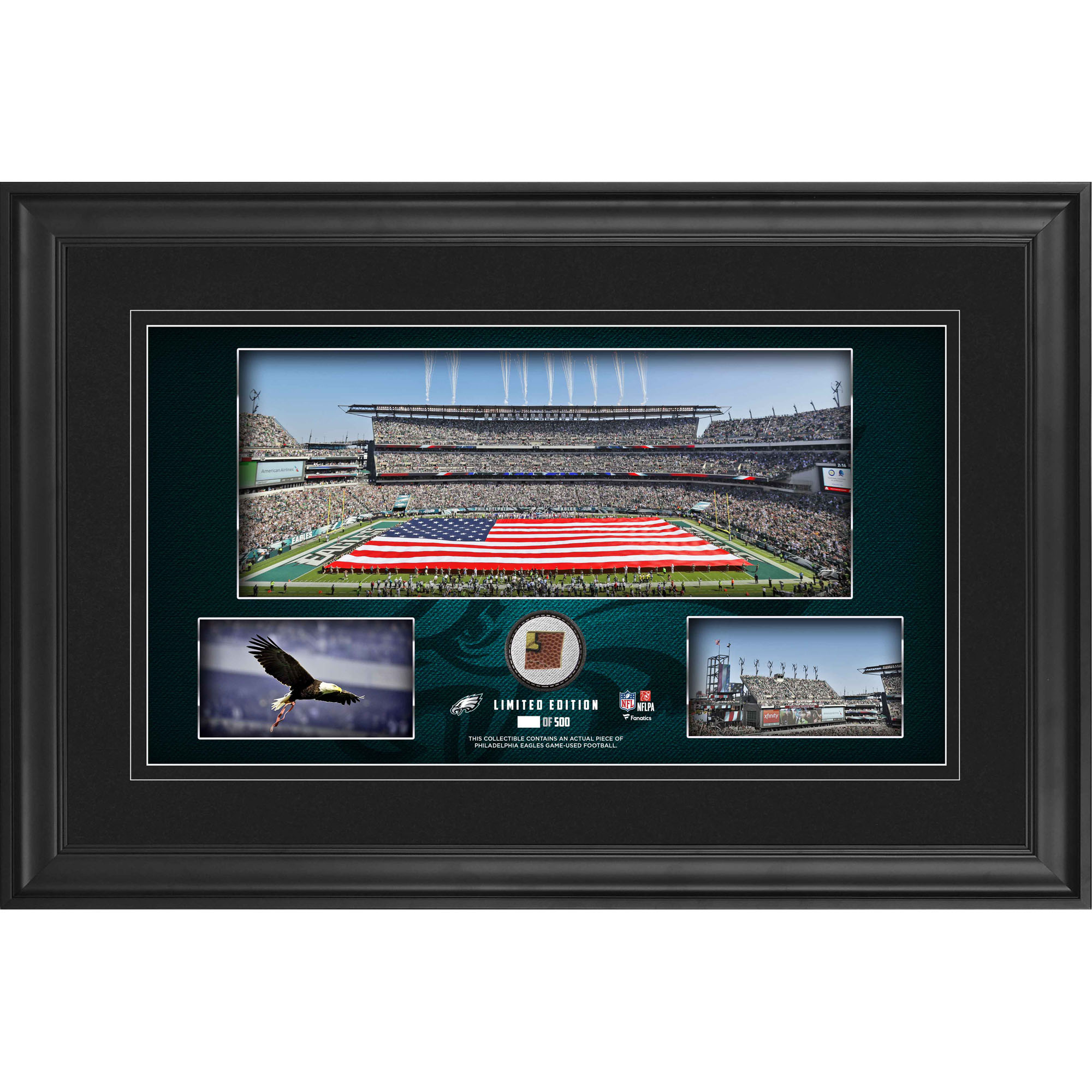 Philadelphia Eagles Framed 10" x 18" Stadium Panoramic Collage with Game-Used Football - Limited Edition of 500