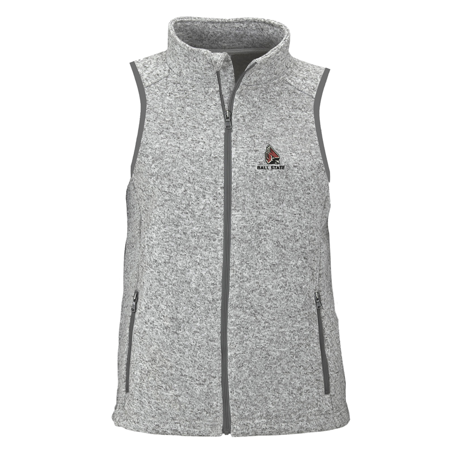 Women's Heather Gray Ball State Cardinals Summit Fleece Full Zip Sweater Vest