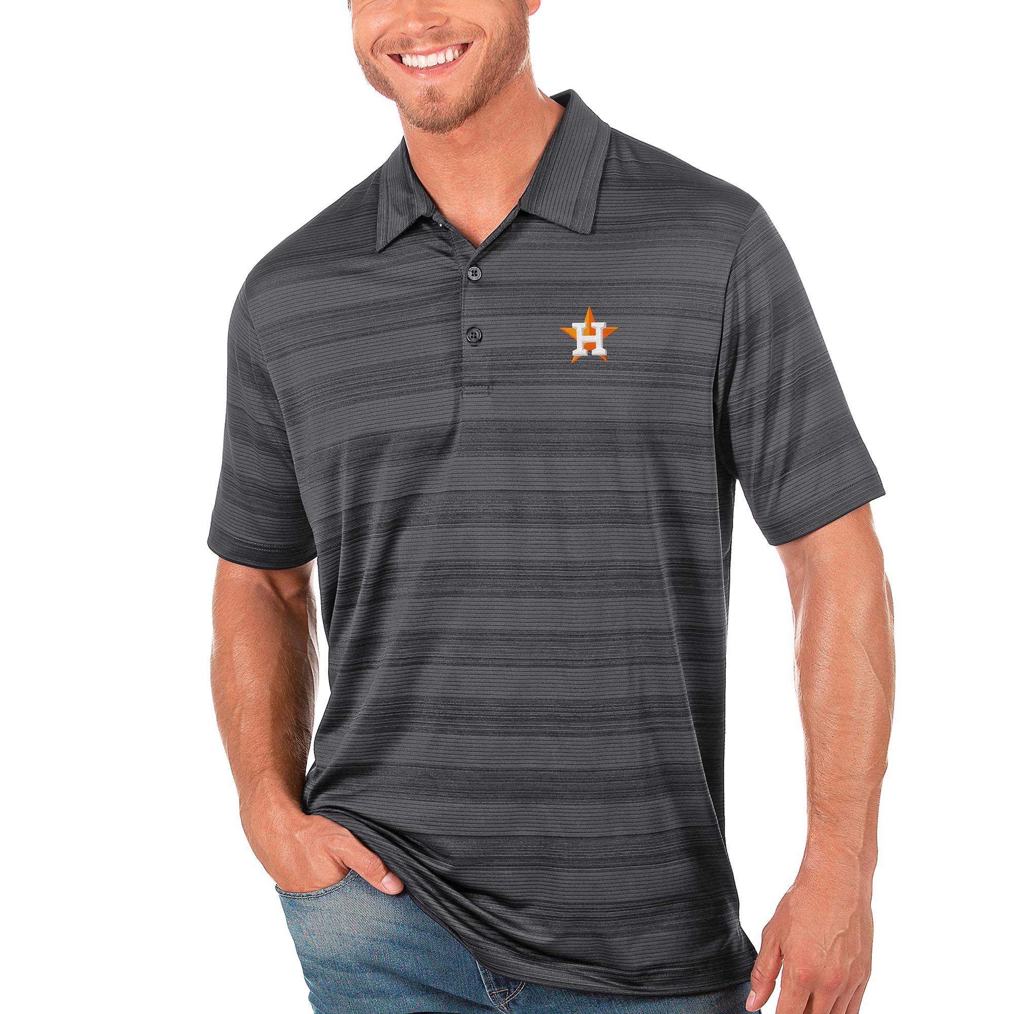 Men's Antigua Gray Houston Astros Compass Polo