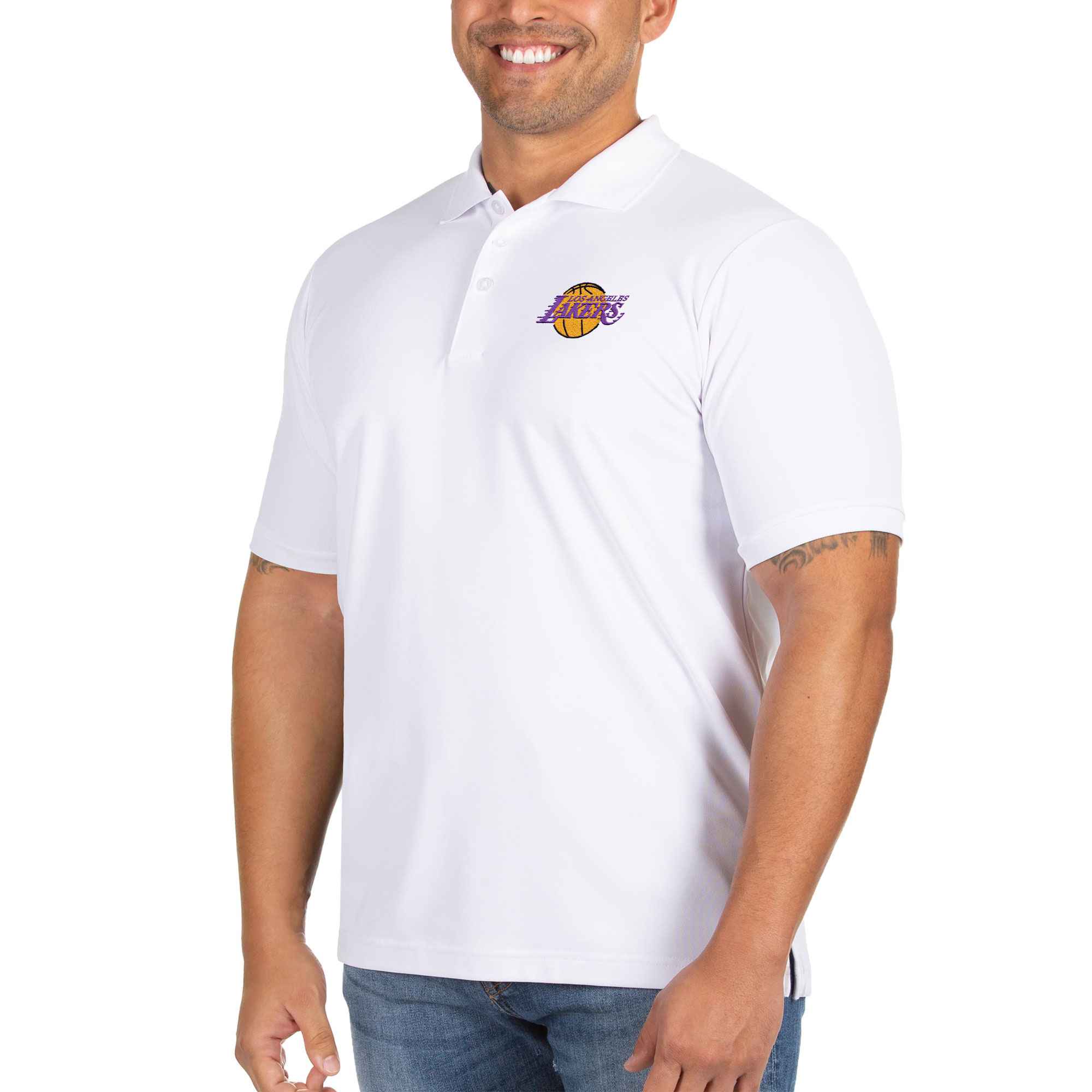Men's Antigua White Los Angeles Lakers Big & Tall Legacy Pique Polo