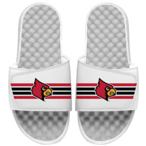 Youth ISlide White Louisville Cardinals Varsity Stripes Slide Sandals