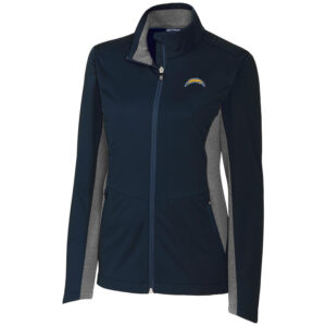 Women's Cutter & Buck Navy Los Angeles Chargers Navigate Softshell Full-Zip Jacket